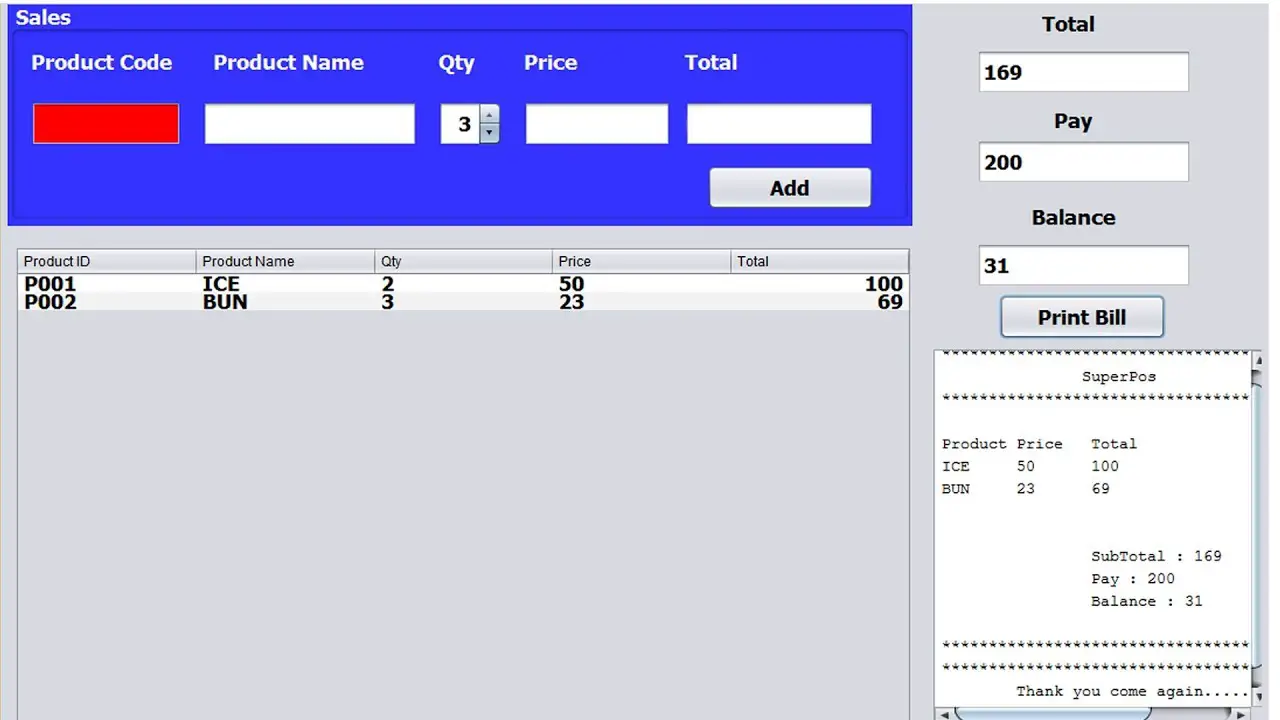 Simple Pos with Bill Print Using Java and Mysql | Tutusfunny